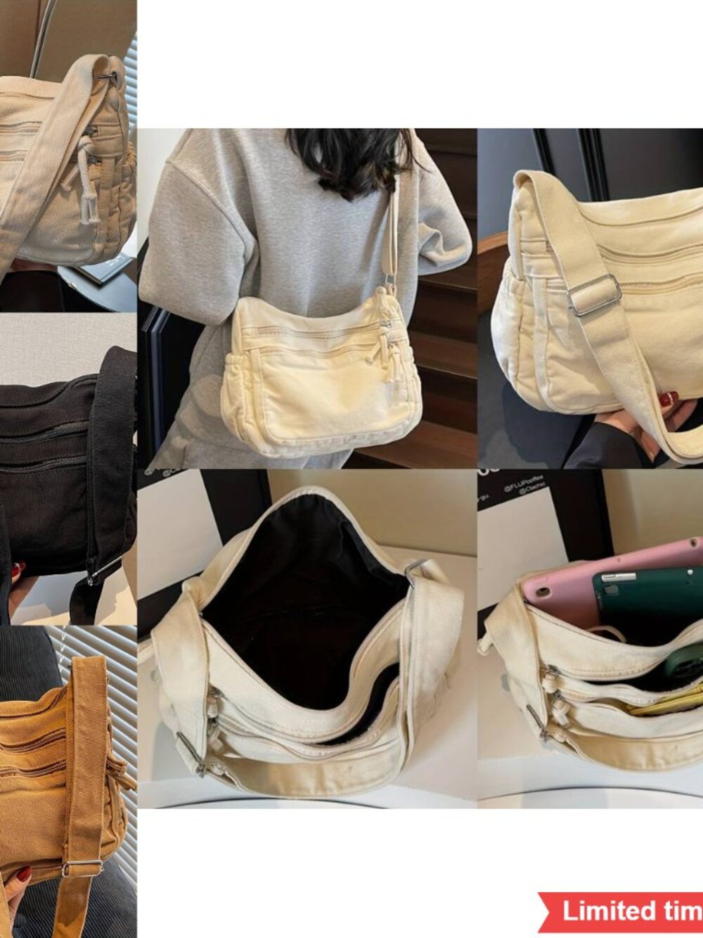 Crossbody Bag with Multi Pockets Messenger Bag Workwear Style Hobo Handpurse
